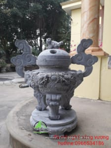Lư hương đá nguyên khối tai mây